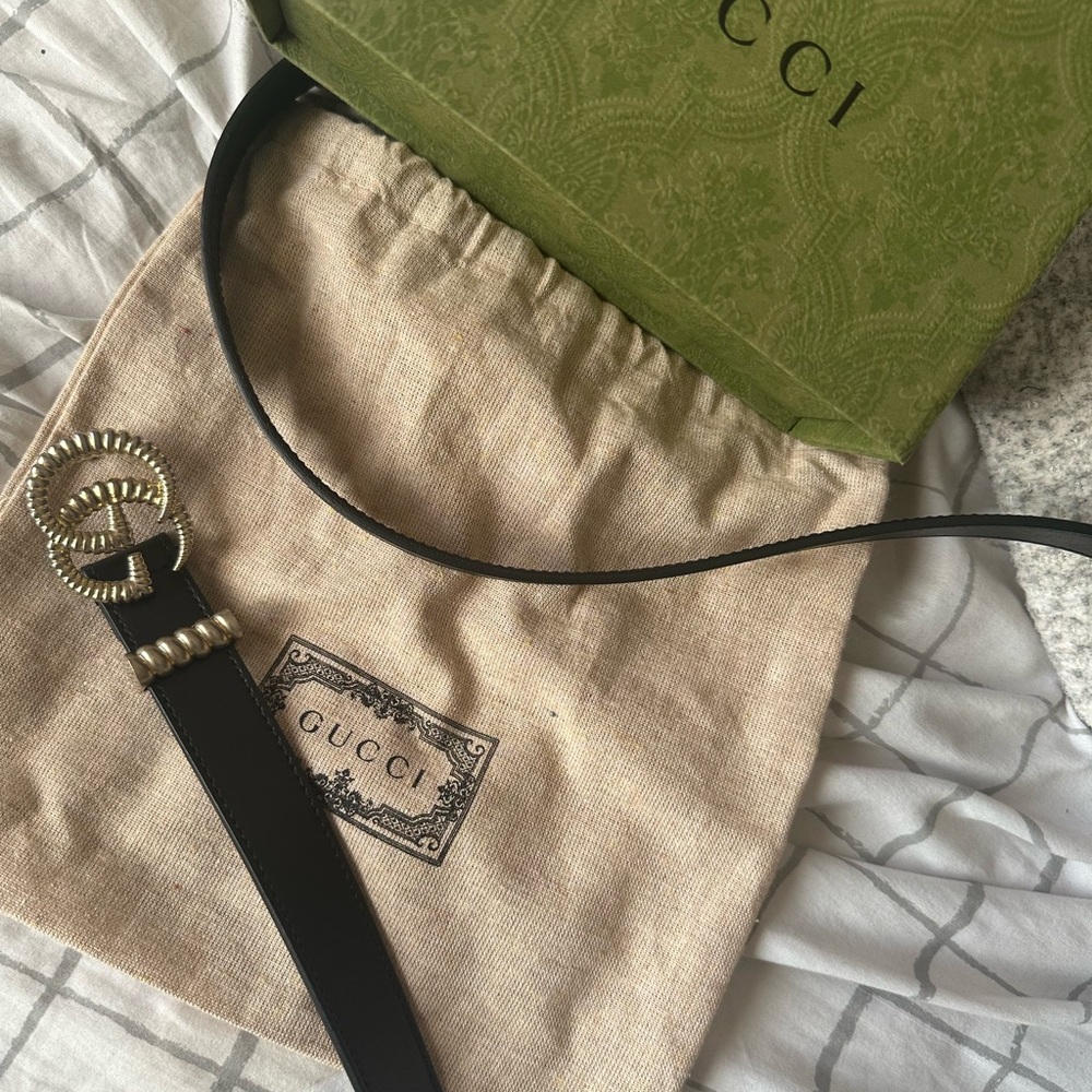 Gucci Black Calfskin Torcgob Double G 25mm Belt 100/40 size